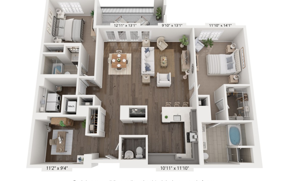 G - 2 bedroom floorplan layout with 2.5 bathrooms and 1746 square feet