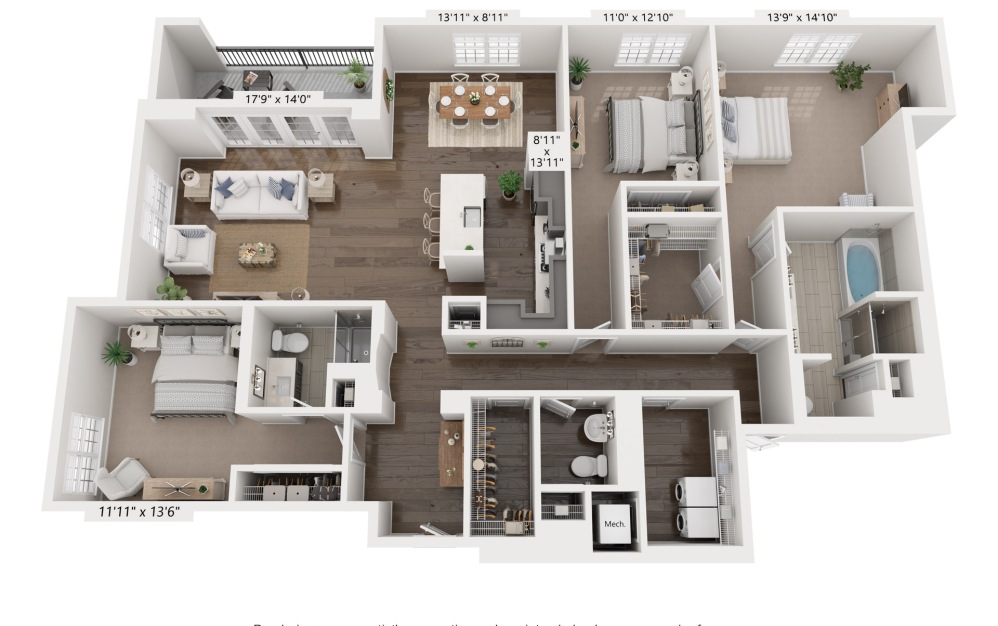 O - 3 bedroom floorplan layout with 2.5 bathrooms and 2238 square feet