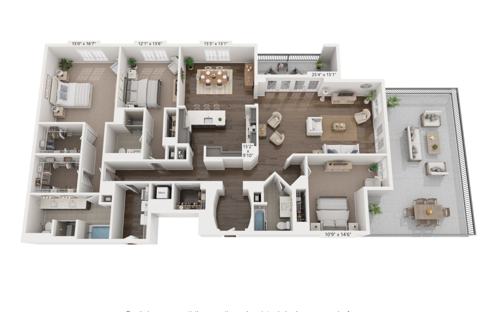 Q - 3 bedroom floorplan layout with 3 bathrooms and 2600 square feet