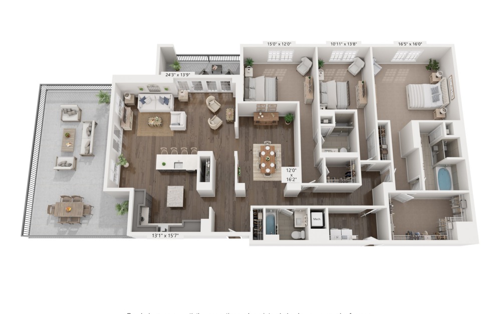 R - 3 bedroom floorplan layout with 3 bathrooms and 2665 square feet
